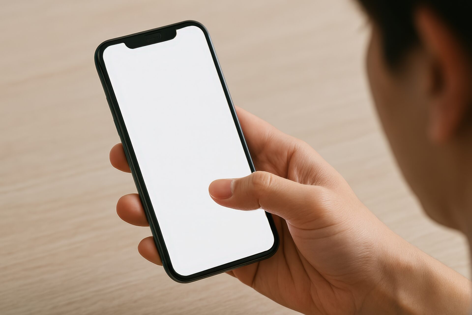 スマートフォンを操作する男性の手元