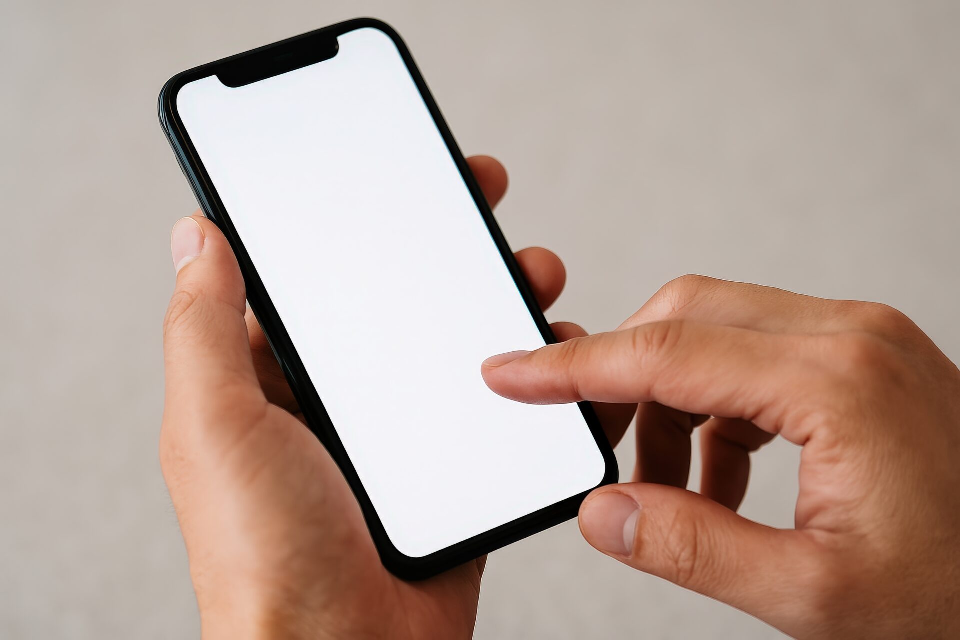 スマートフォンを持って操作する手元