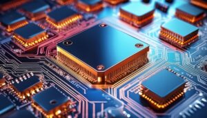 マイクロチップと基板のクローズアップ