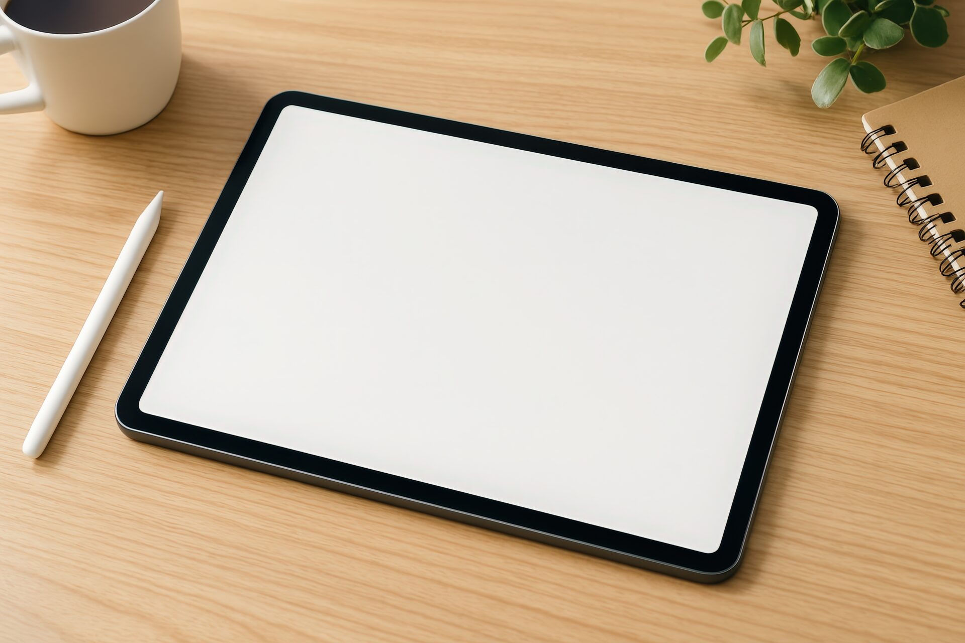 タブレットとペンのあるデスクの一部