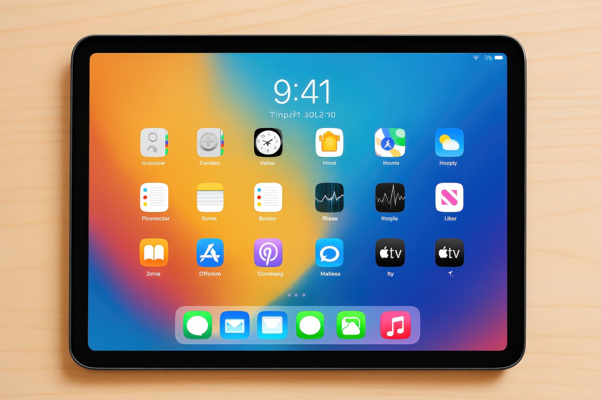 ホーム画面が表示されたタブレット（カラフル）