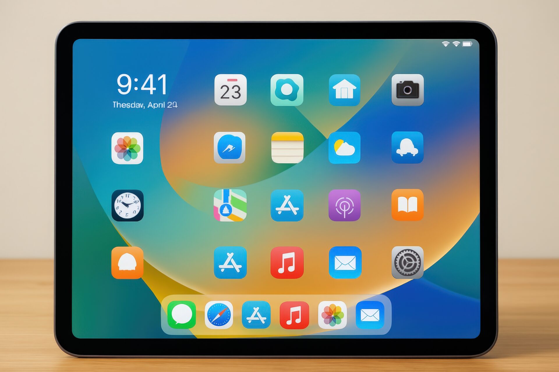 シンプルなアプリ画面のタブレット正面