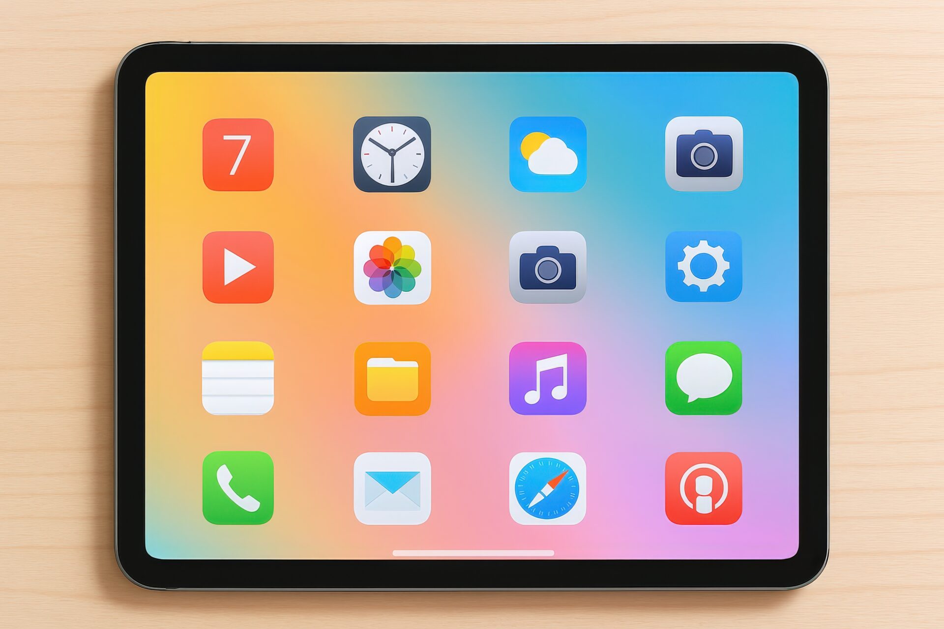 シンプルなアイコンが並ぶタブレット画面