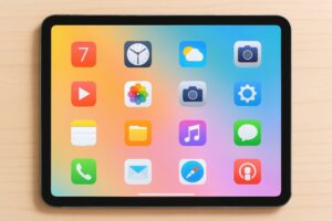 シンプルなアイコンが並ぶタブレット画面