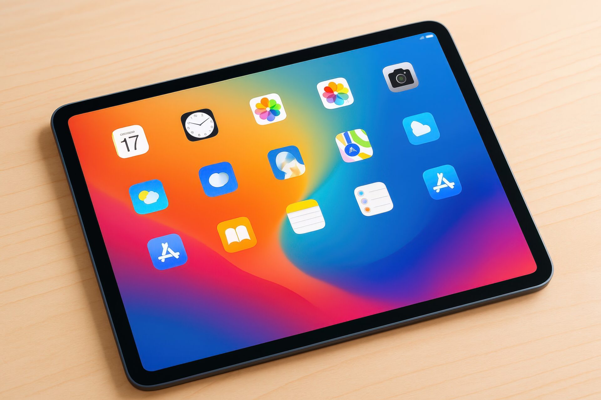 斜め上から見たアプリ表示中のタブレット
