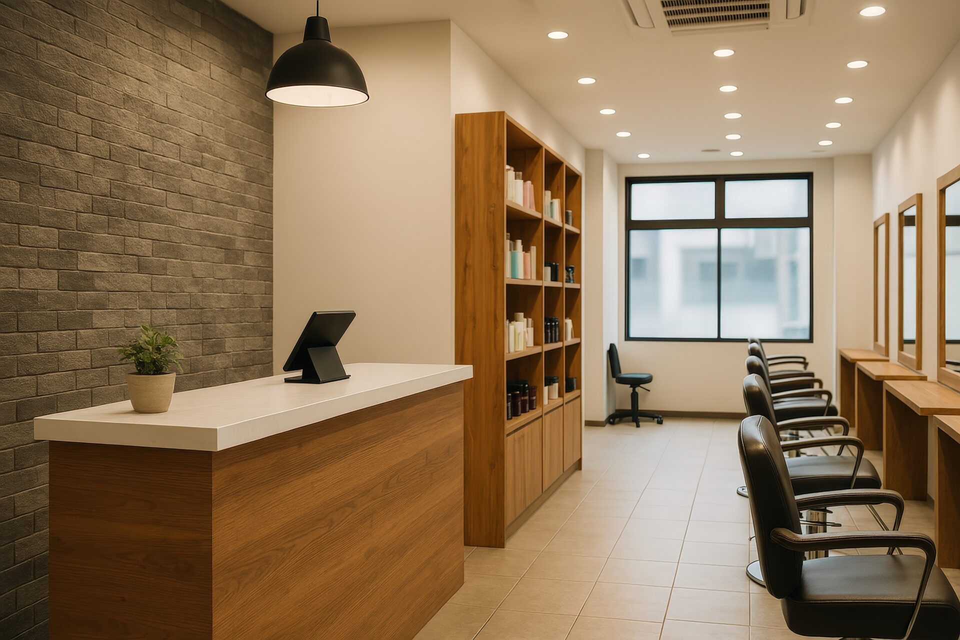 美容室の受付と棚（ナチュラルモダン）