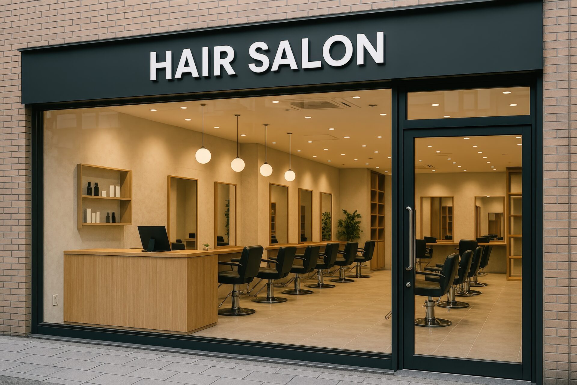 モダンな美容室の外観と明るい内装