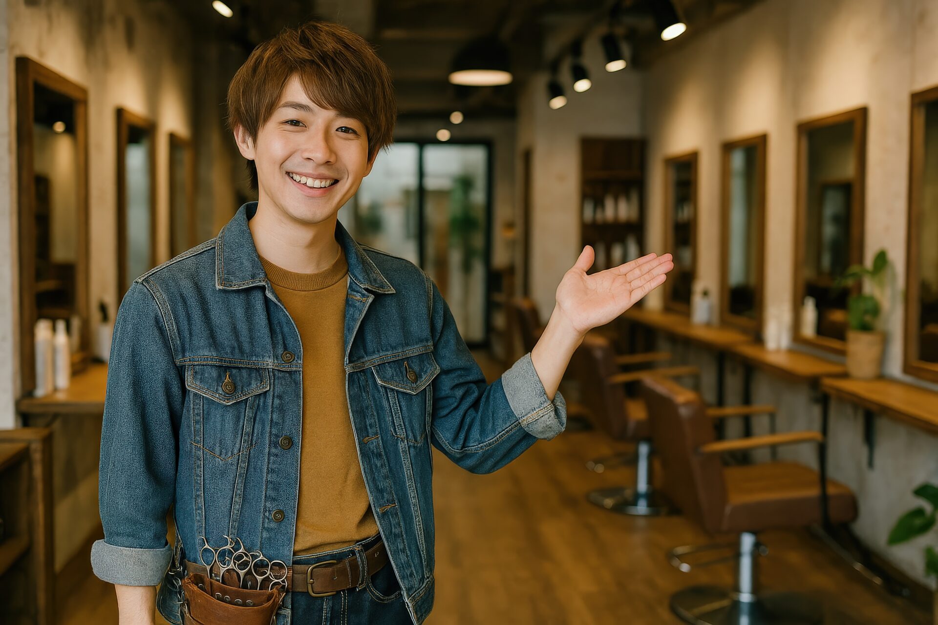 美容師がデニム姿で紹介