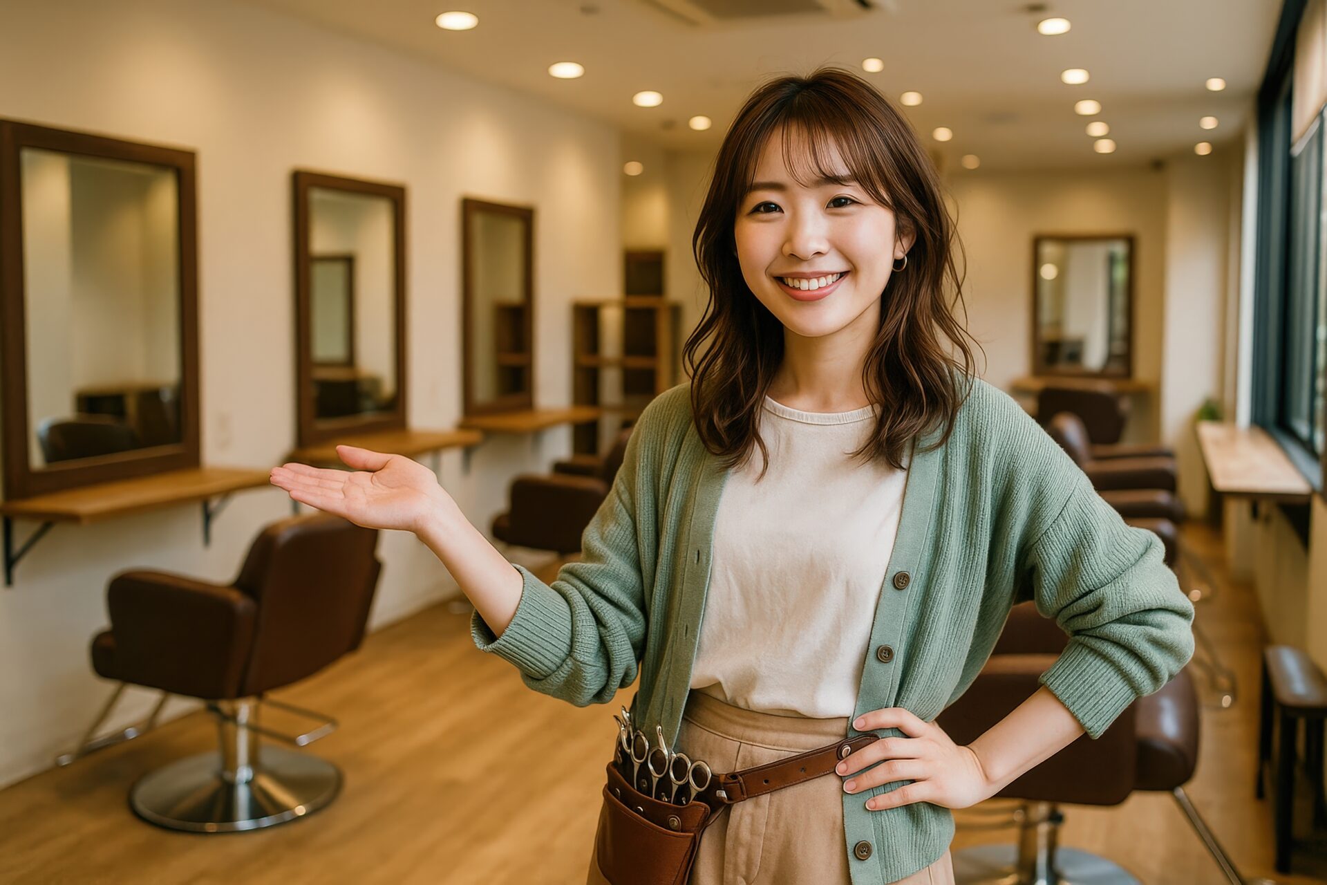 美容師が笑顔で店内を案内