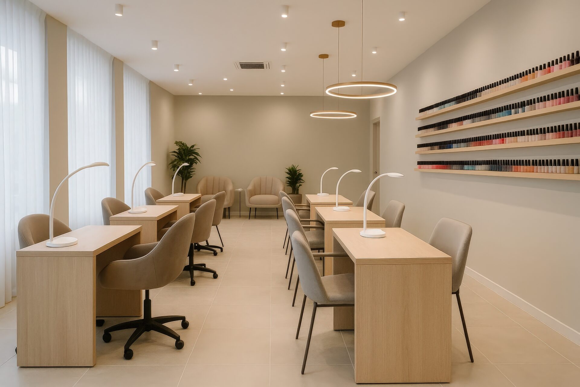 ネイルサロンの内観（ラウンドライト）