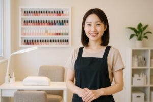明るいサロンでのネイリスト