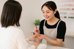 ネイル施術中の接客風景