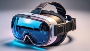 LEDが光る白とブルーのVRヘッドセット