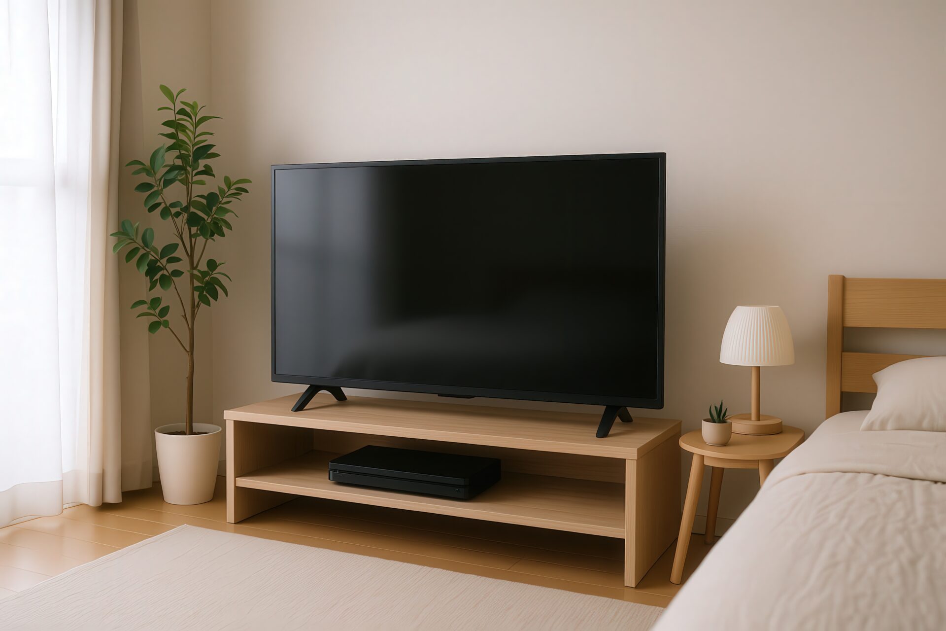 ベッドルームのテレビと照明