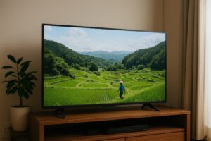 テレビに映る棚田の風景