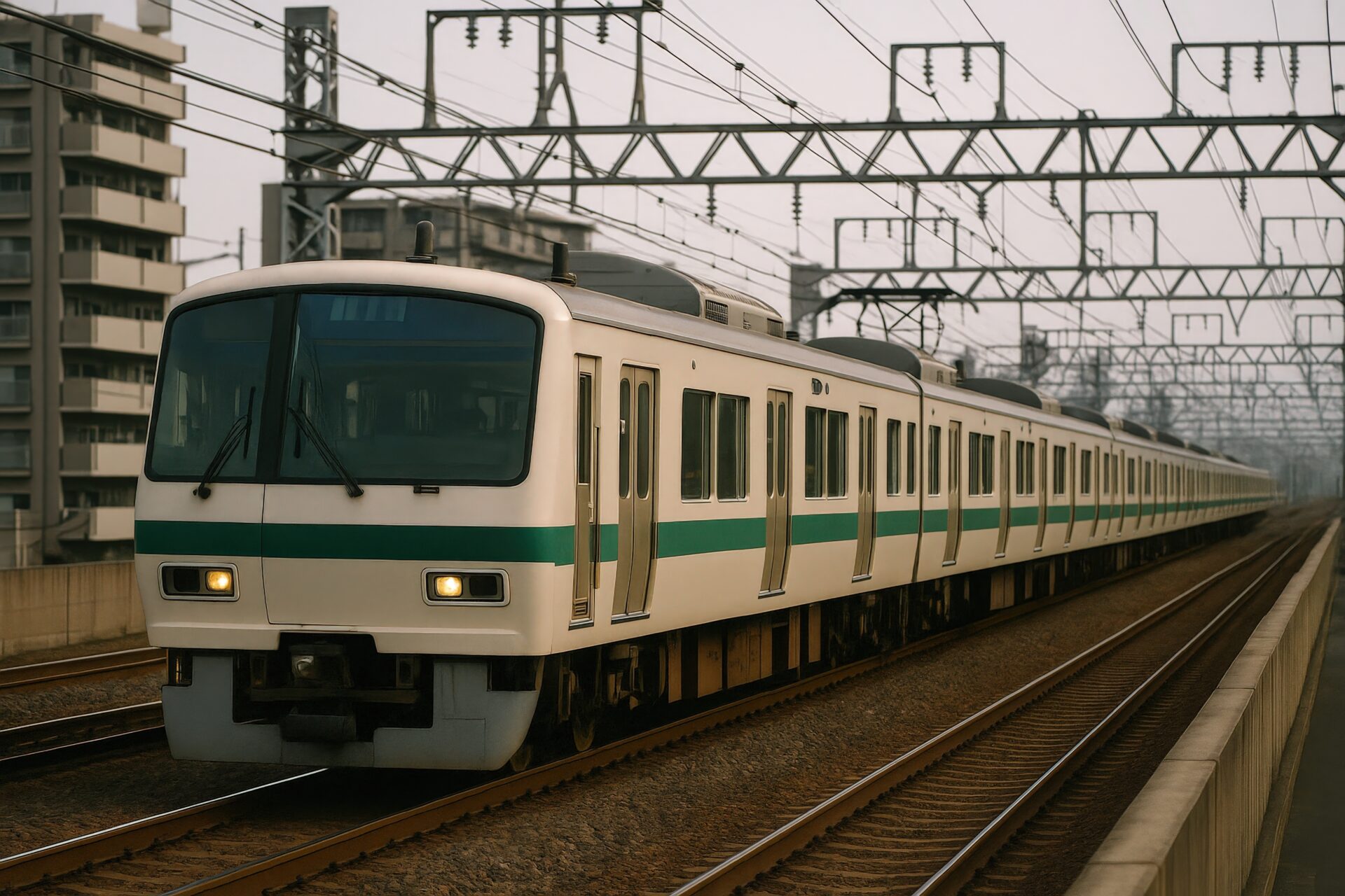 線路を走る電車（直進）