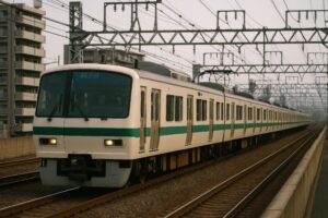 線路を走る電車（直進）