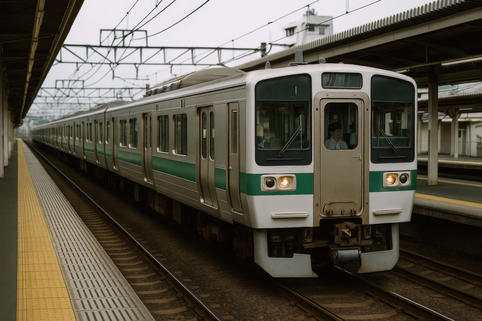 駅に到着する電車
