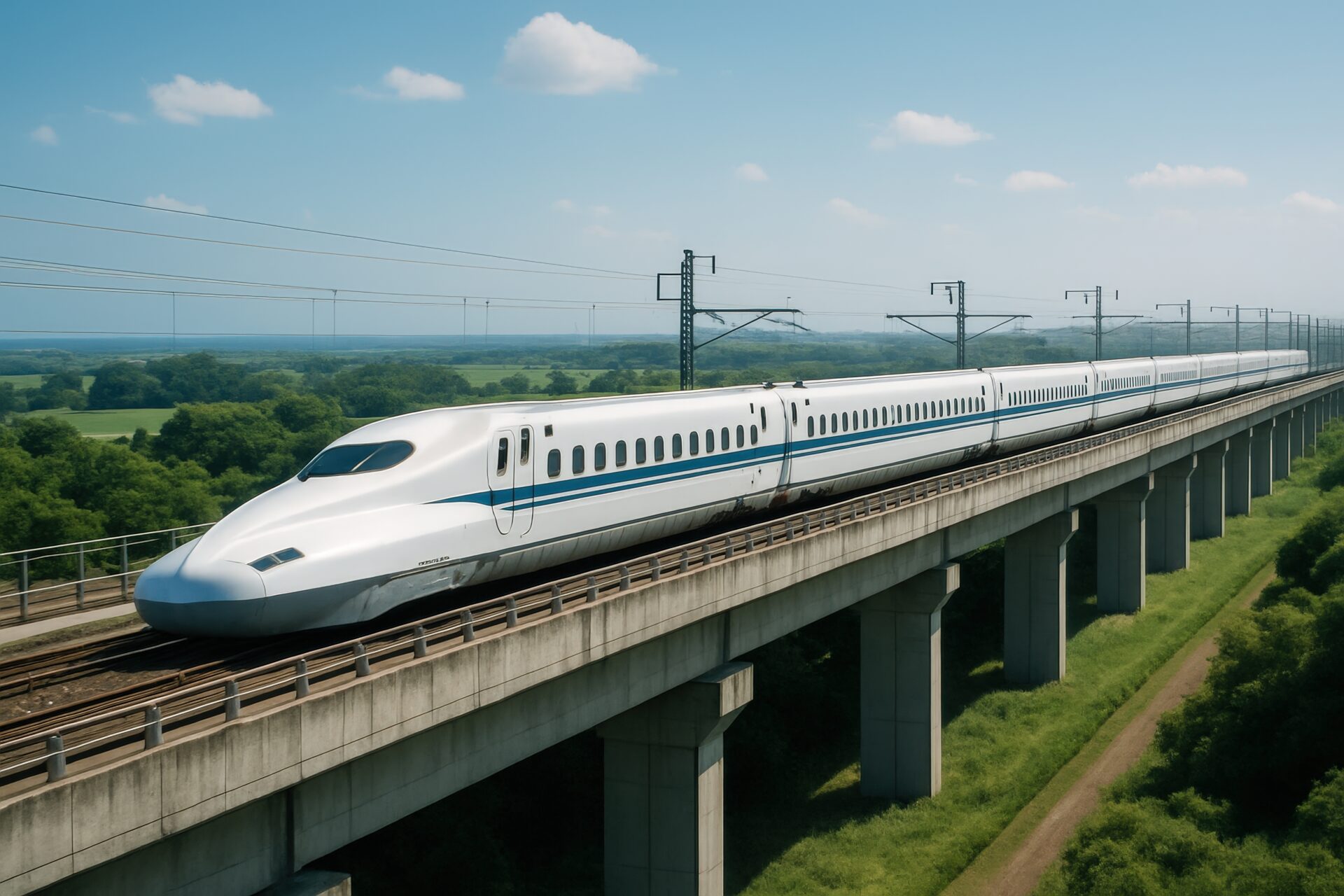 海辺近くの新幹線走行