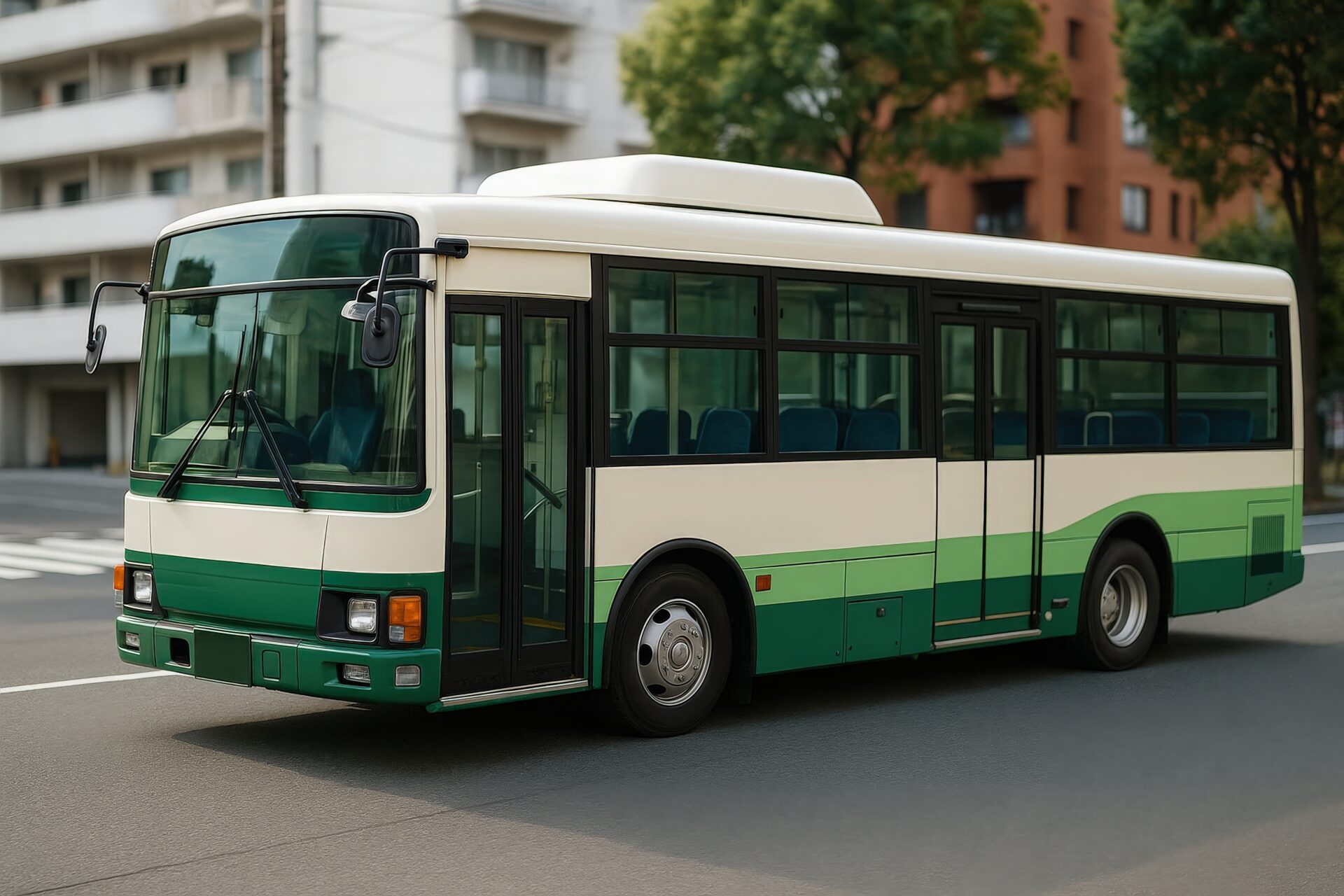 木陰のある住宅街とバス