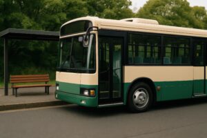 緑豊かな停留所のバス