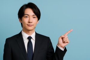 正面から見た指差しビジネスマン