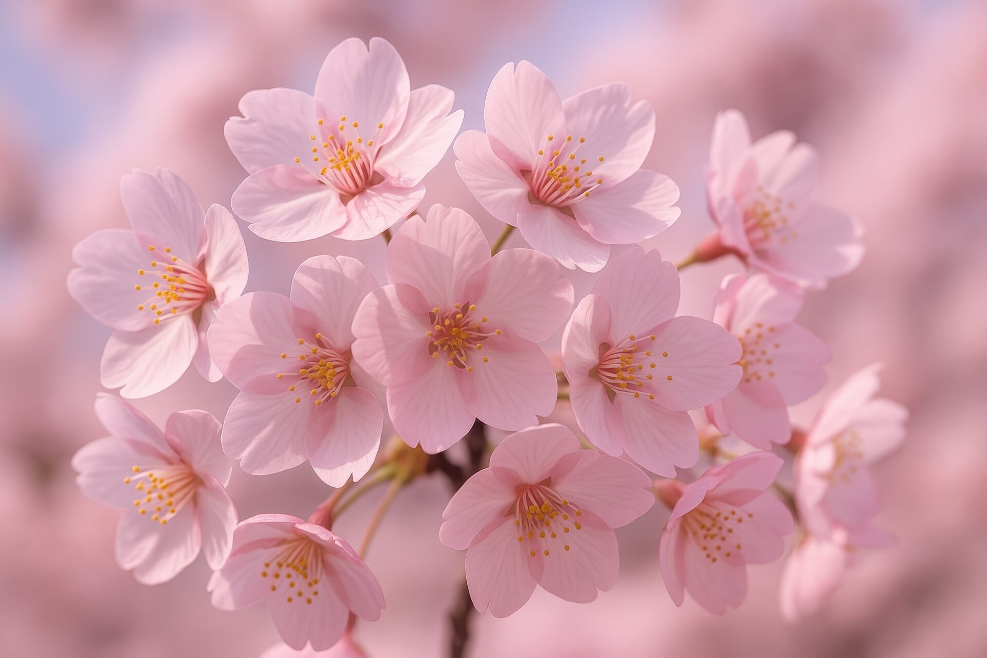 ピンクの背景に浮かぶ美しい桜のクローズアップ