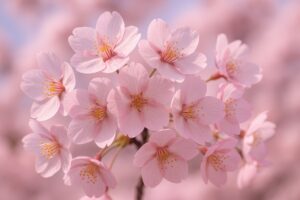 ピンクの背景に浮かぶ美しい桜のクローズアップ