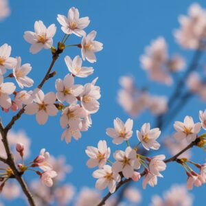 青空に映える桜の花とつぼみ