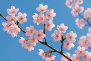 晴天の下に咲く美しい桜の枝