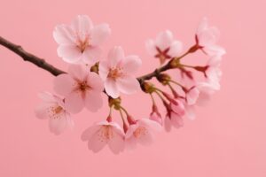 ピンクの背景に浮かぶ桜の枝