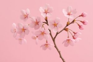 優しいピンク背景に映える桜の枝