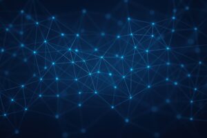青い背景に光るネットワーク接続のイメージ
