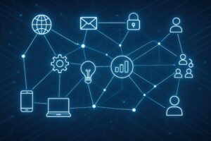 デジタルアイコンとネットワーク接続のコンセプト