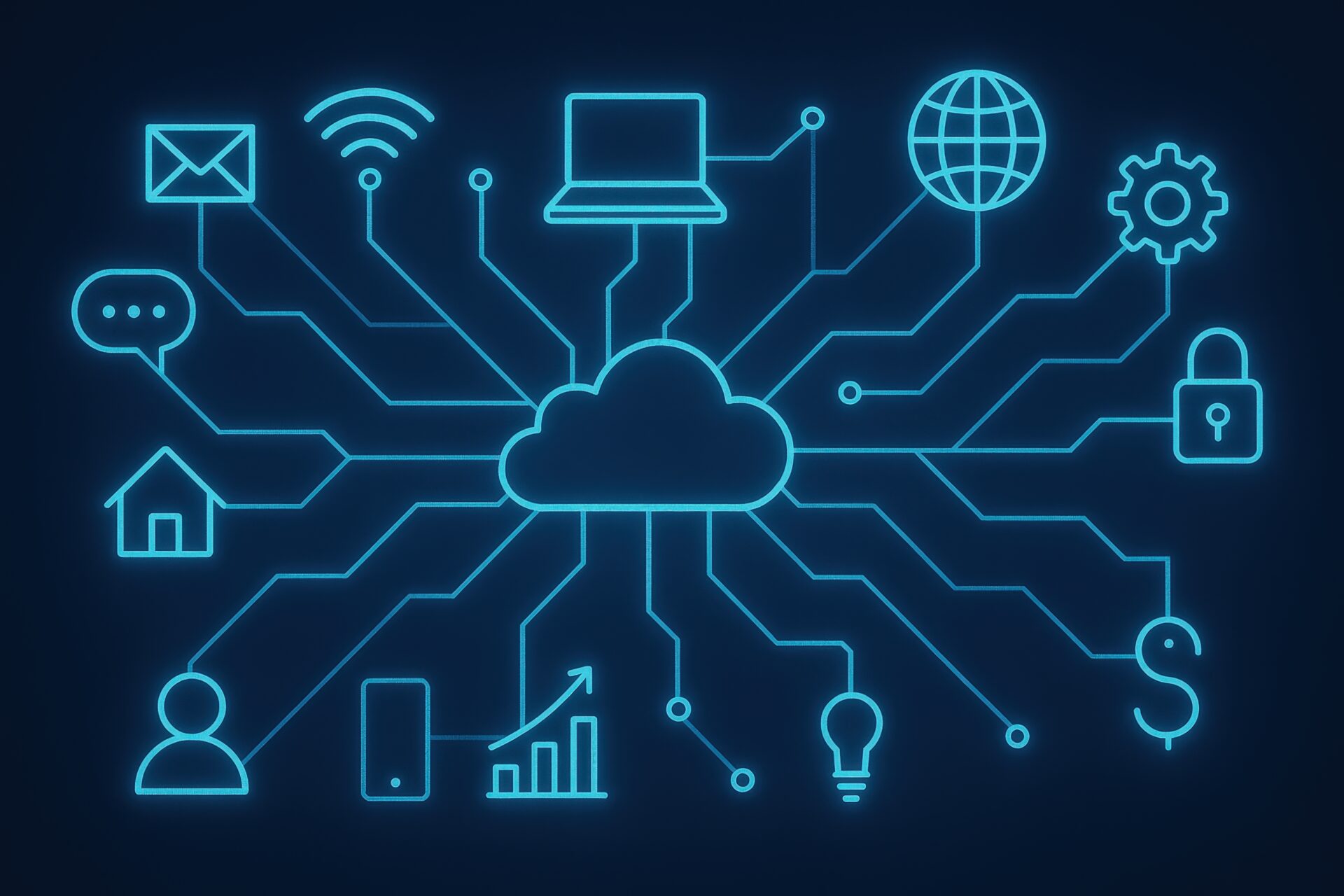 クラウドとデジタルデバイスのネットワーク図