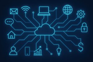 クラウドとデジタルデバイスのネットワーク図