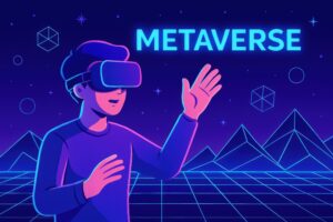 メタバースを探索するVRユーザーのイラスト