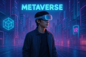 メタバース空間に没入するVRユーザー