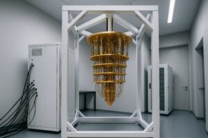 実験室に設置された量子コンピュータの内部構造