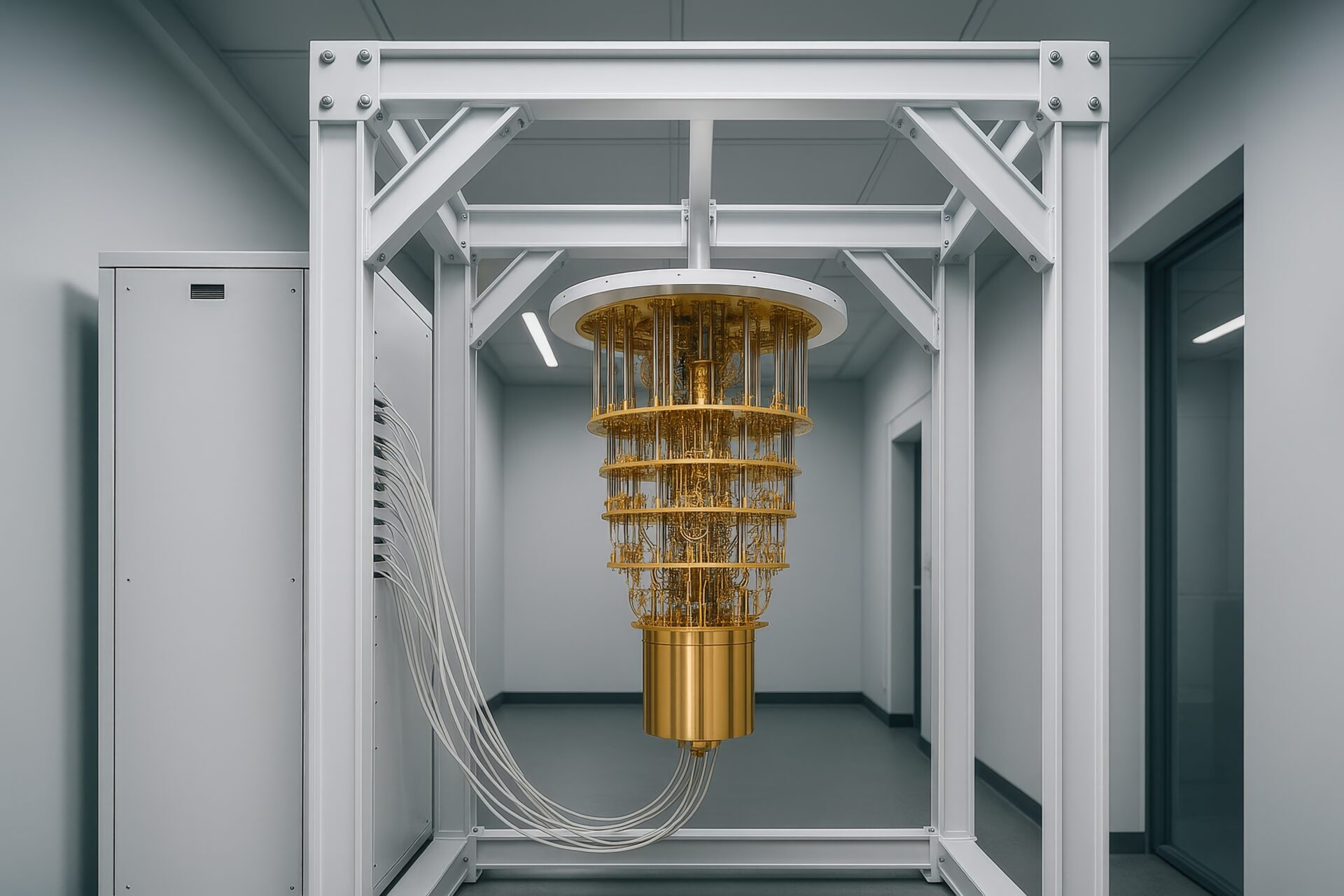 配線が接続された量子コンピュータの冷却システム