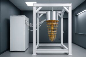 現代的な実験室に設置された量子コンピュータ装置