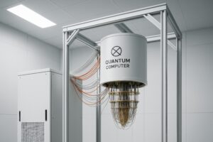 白いカバーに収められた量子コンピュータと配線