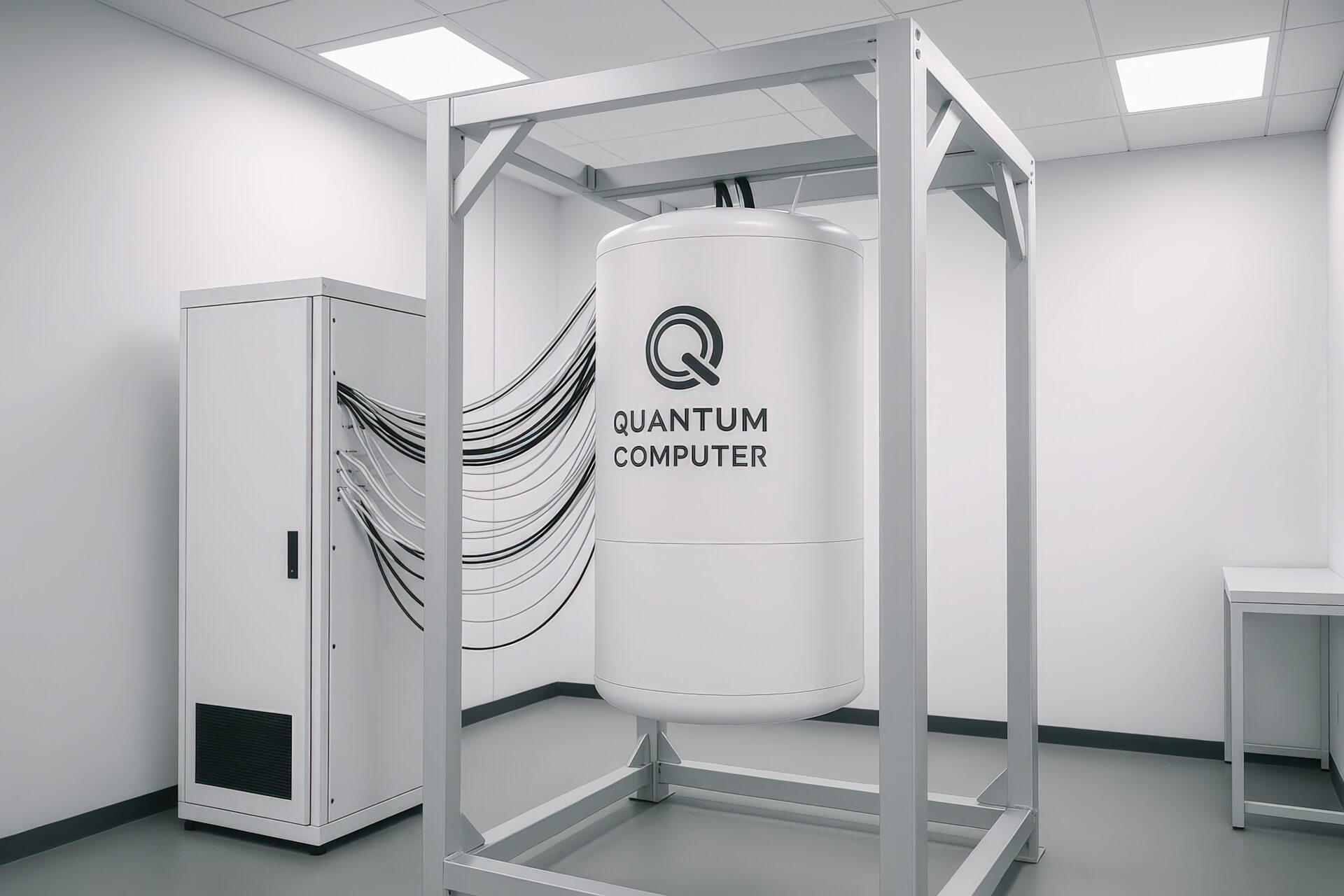 黒い配線が接続された量子コンピュータの装置