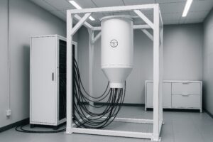 シンプルなラボに置かれた量子コンピュータ装置