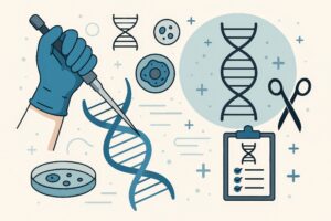 実験用ピペットとDNAのイラスト