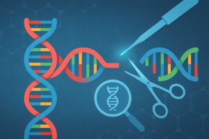 カラフルなDNAと遺伝子操作のイメージ