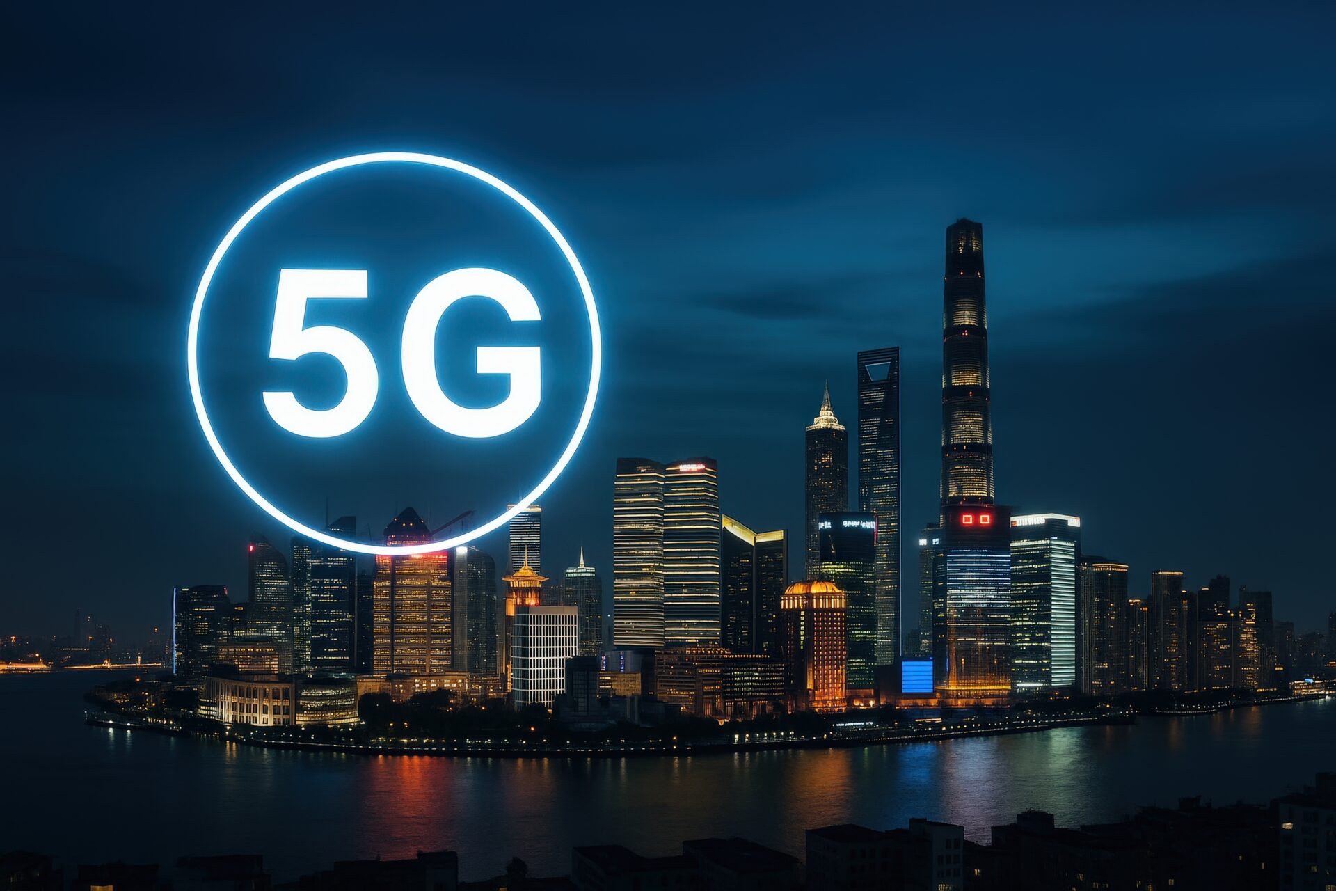 5Gネットワークと都市の夜景