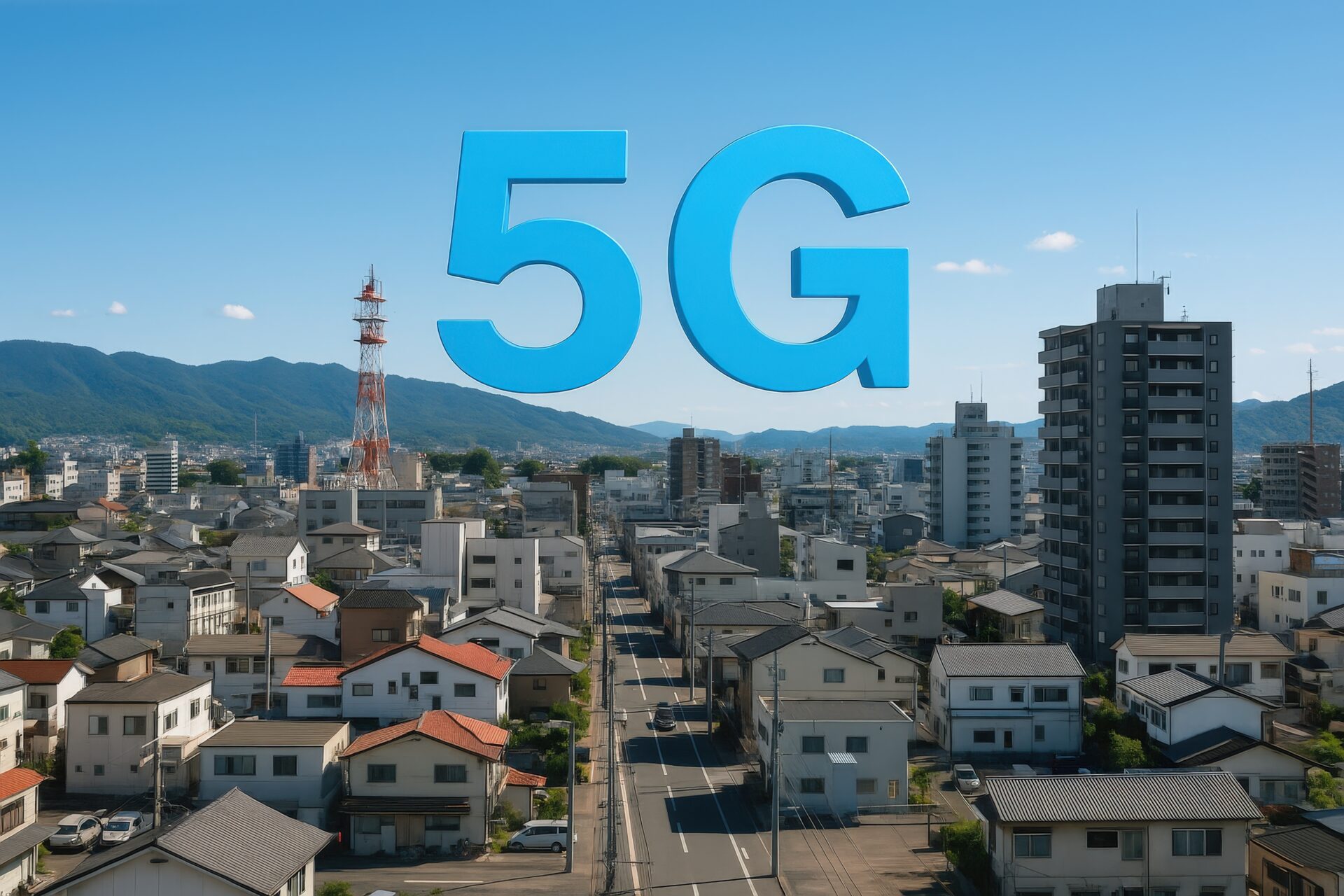 5G通信と地方都市の風景