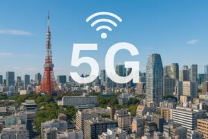 5G通信と東京タワーの風景