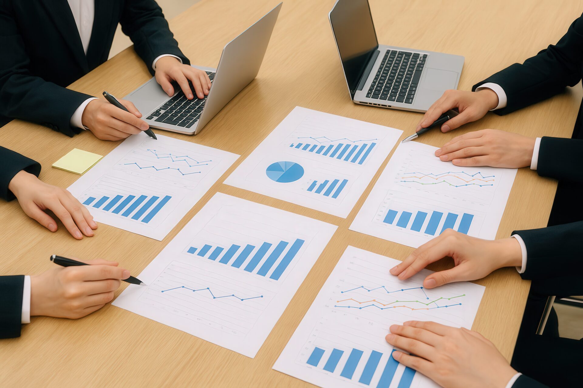 ビジネスチームが成長グラフを分析するミーティング